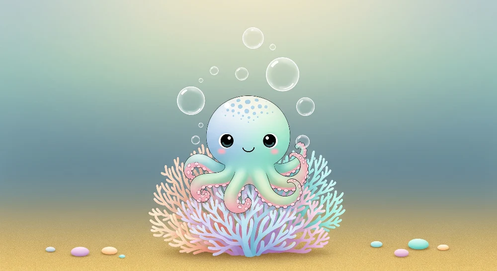 Nursery room wallpaper | Bájos polip és színes korall víz alatt