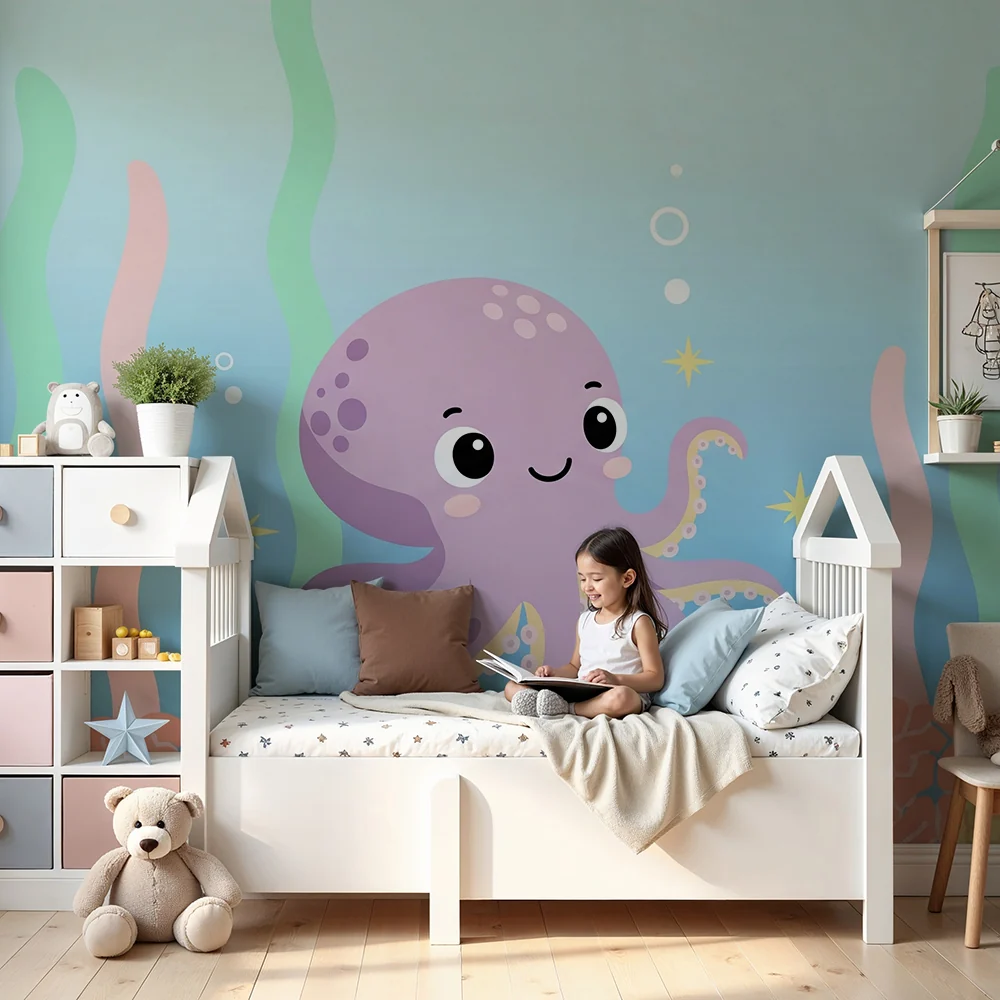 Nursery room wallpaper | Bájos polip és színes tengeri korallák
