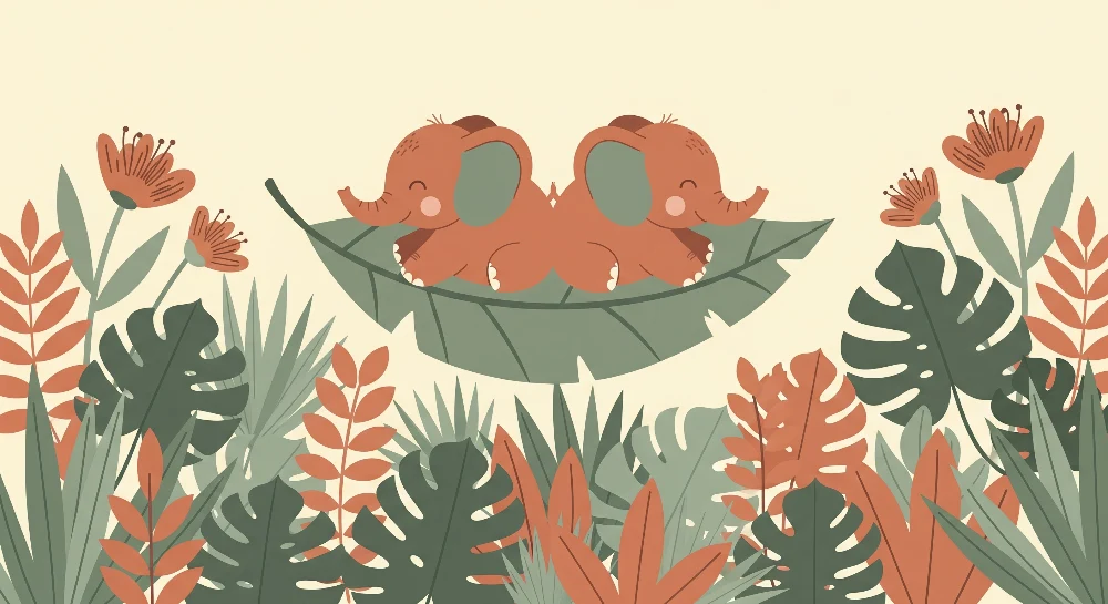 Nursery room wallpaper | Bold elephants on leaf middle jungle