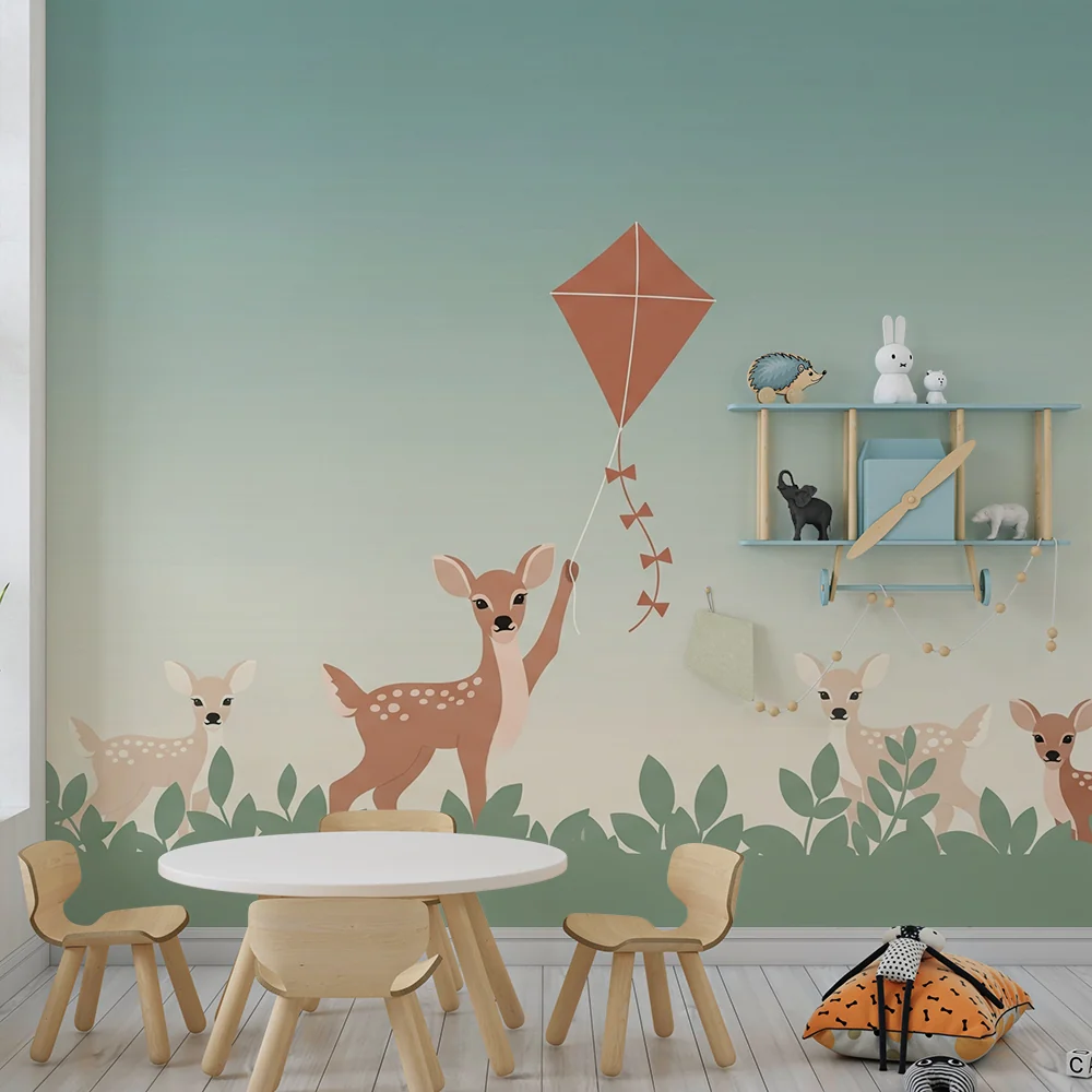 Nursery room wallpaper | Bold fawns and soothing sky