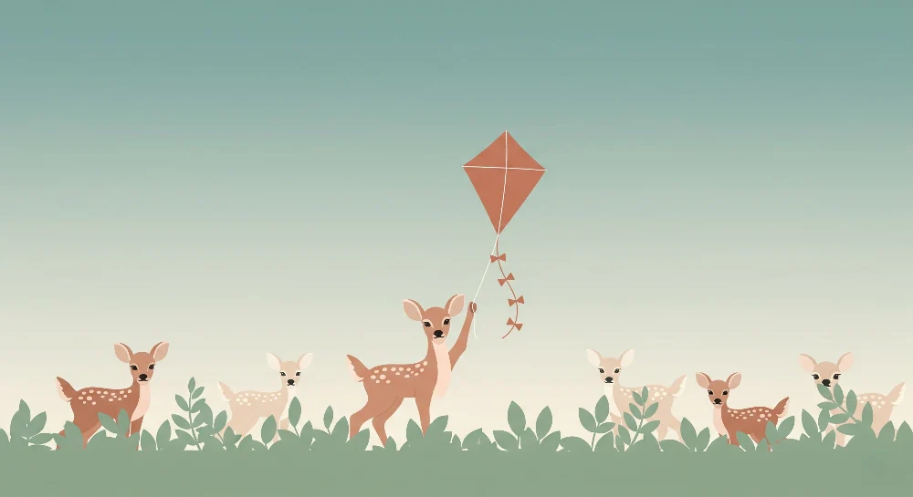 Nursery room wallpaper | Bold fawns and soothing sky