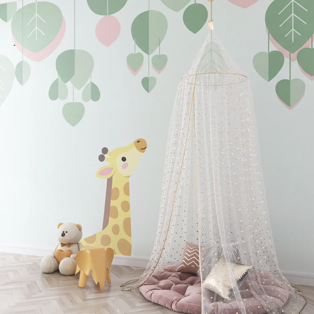 Nursery room wallpaper | Bold giraffe under sky pastel leaves