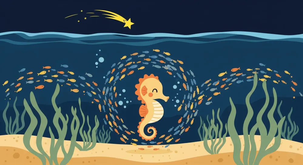 Nursery room wallpaper | Bold seahorse and its aquatic ballet