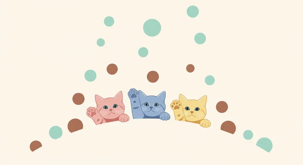 Nursery room wallpaper | Colorful cats and playful bubbles on soft background