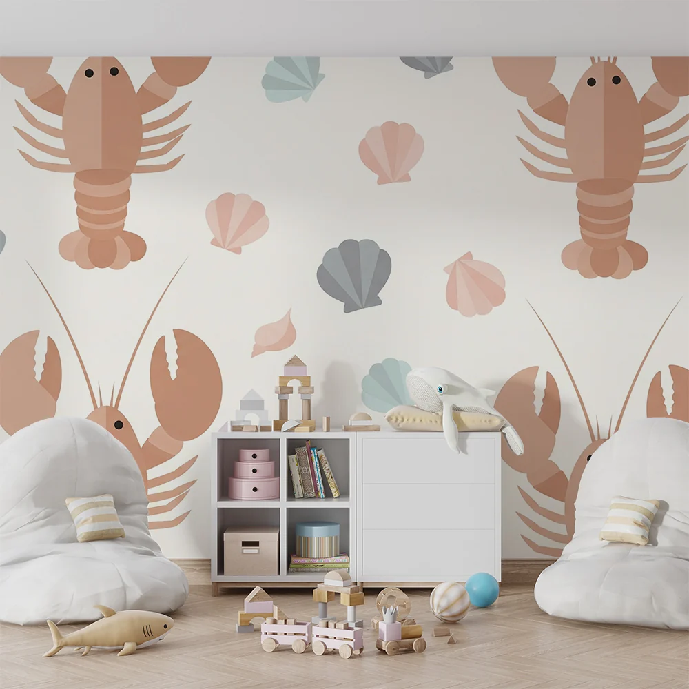 Nursery room wallpaper | Colorful crabs and shells marine atmosphere