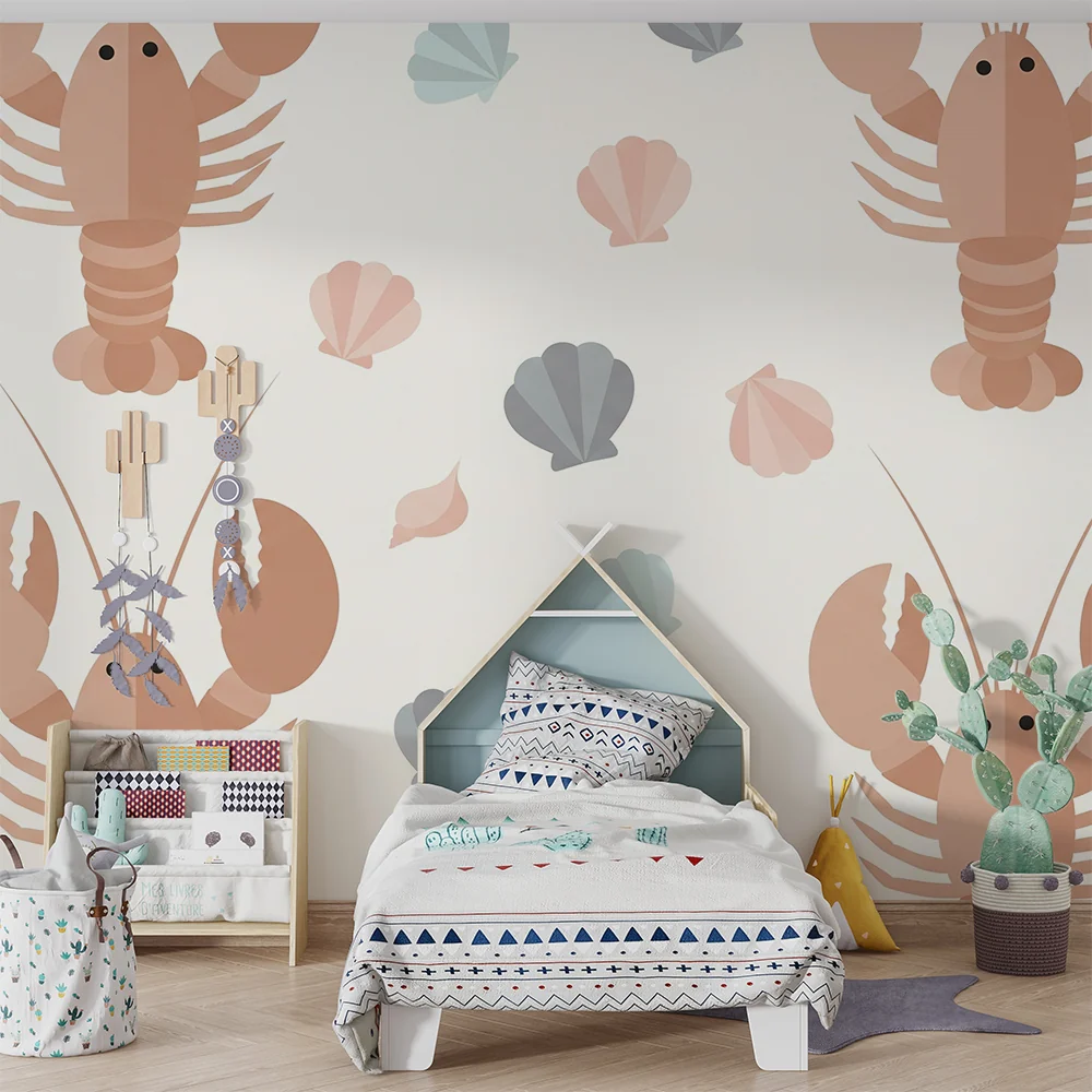 Nursery room wallpaper | Colorful crabs and shells marine atmosphere