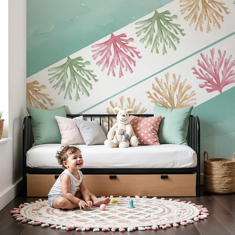 Nursery room wallpaper | Colorful and oceanic corals