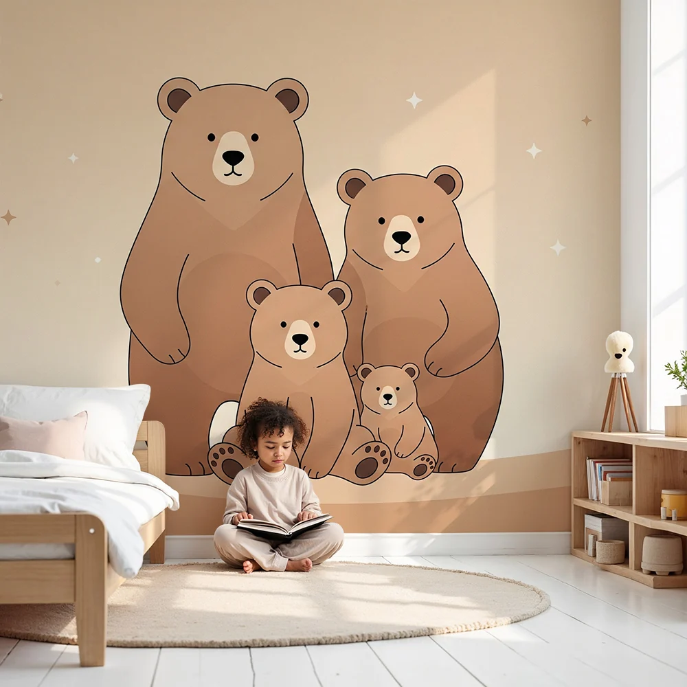 Nursery room wallpaper | Család cuki medvék puha háttérrel