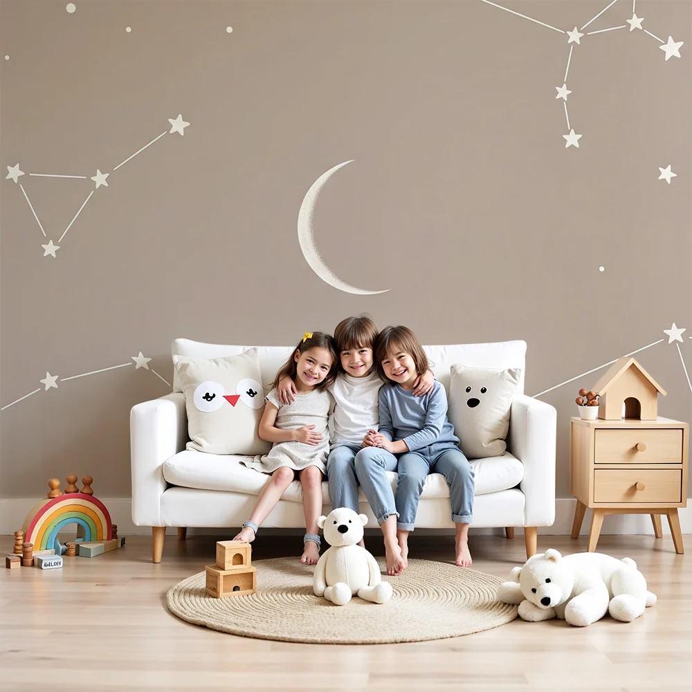 Nursery room wallpaper | Csillagok és csillagképek egy lágy égbolton
