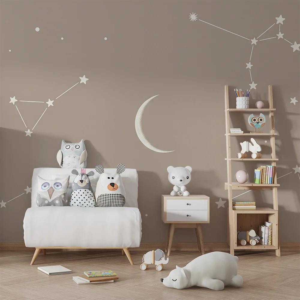 Nursery room wallpaper | Csillagok és csillagképek egy lágy égbolton