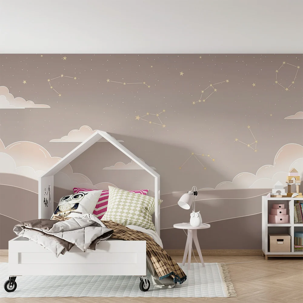 Nursery room wallpaper | Csillagos ég és puha felhők