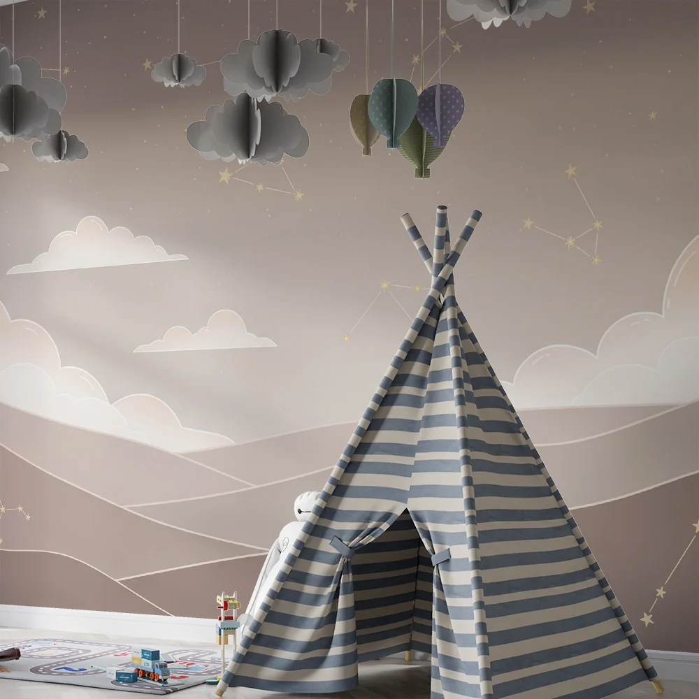 Nursery room wallpaper | Csillagos ég és puha felhők