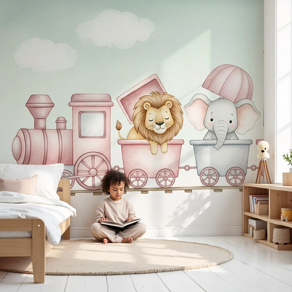 Nursery room wallpaper | Cuki állatok vonata