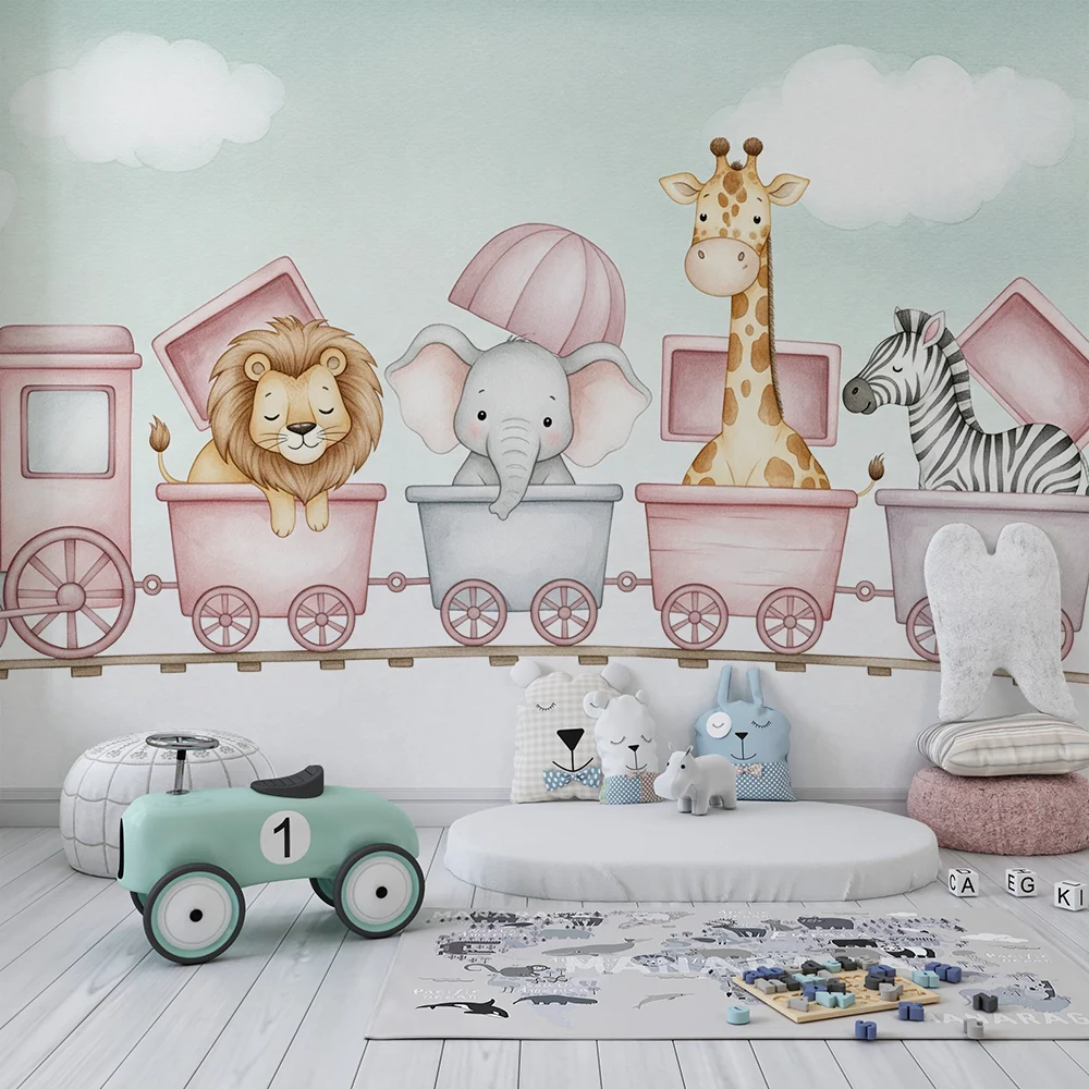Nursery room wallpaper | Cuki állatok vonata