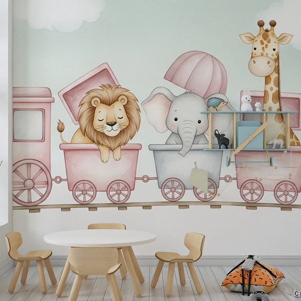 Nursery room wallpaper | Cuki állatok vonata