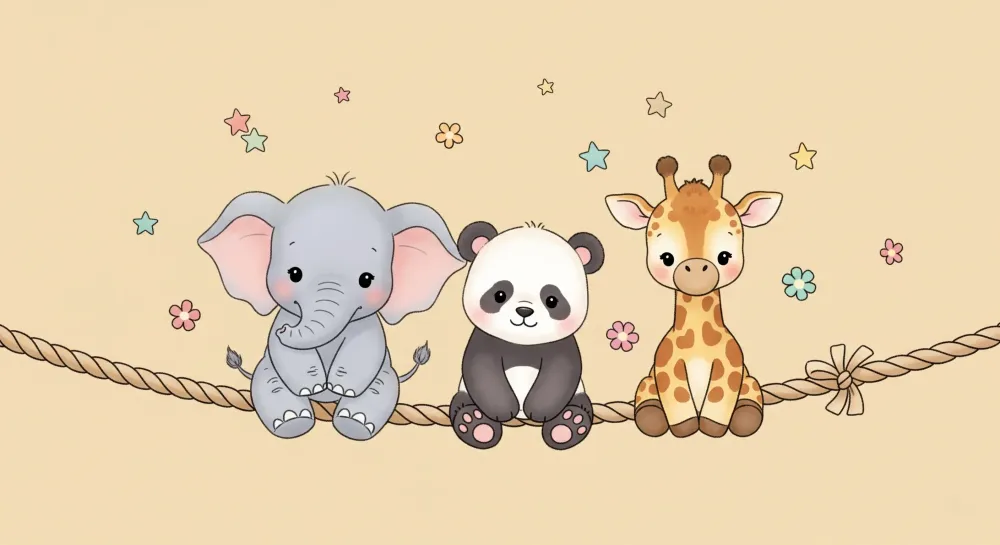 Nursery room wallpaper | Cute animals on beige background rope