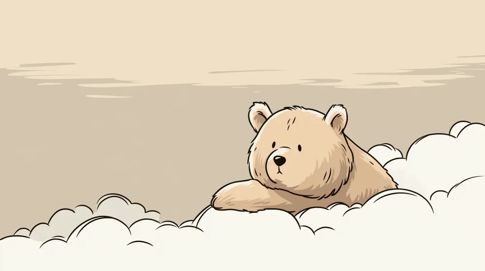 Nursery room wallpaper | Cute bear among soft clouds
