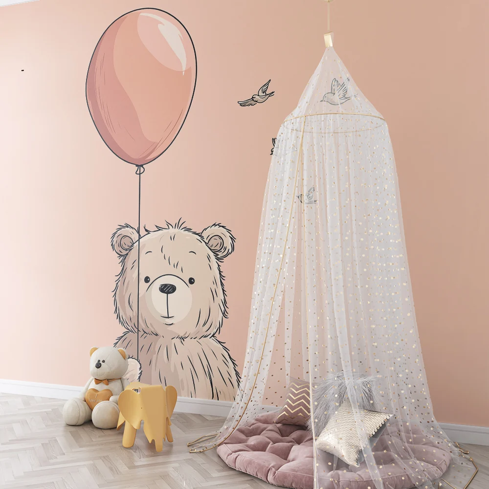 Nursery room wallpaper | Cute bear balloon and flying birds