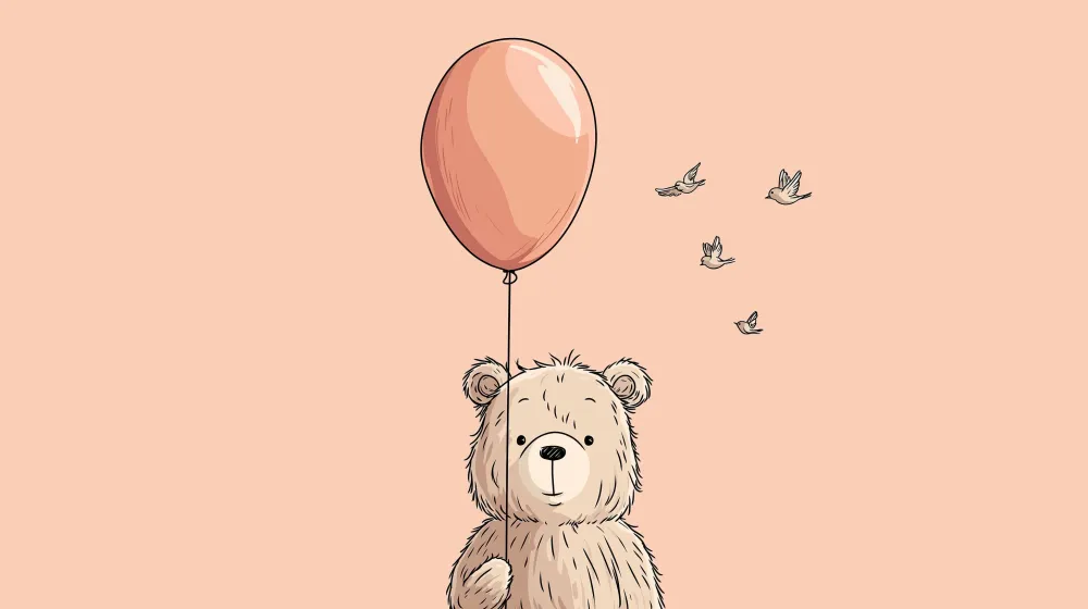 Nursery room wallpaper | Cute bear balloon and flying birds