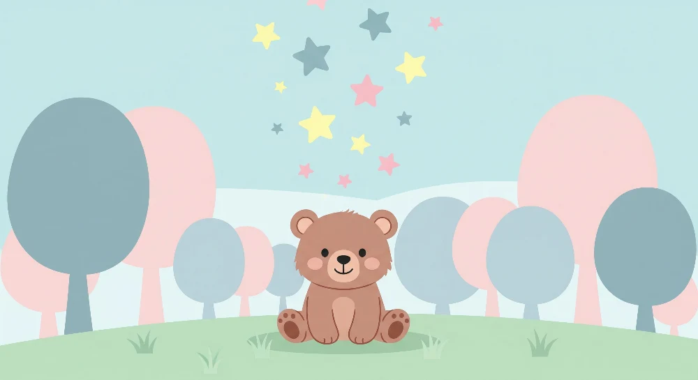 Nursery room wallpaper | Cute bear under starry sky