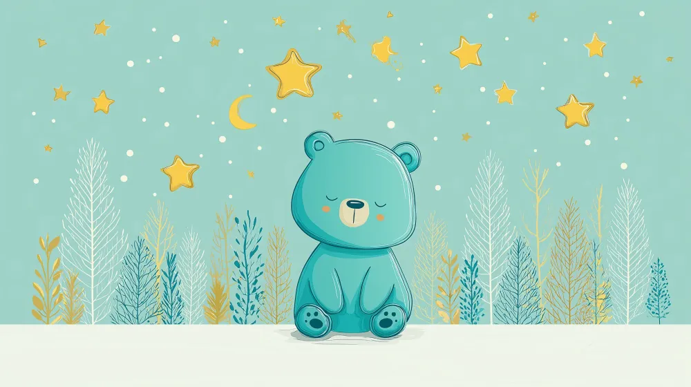 Nursery room wallpaper | Cute bear under starry sky