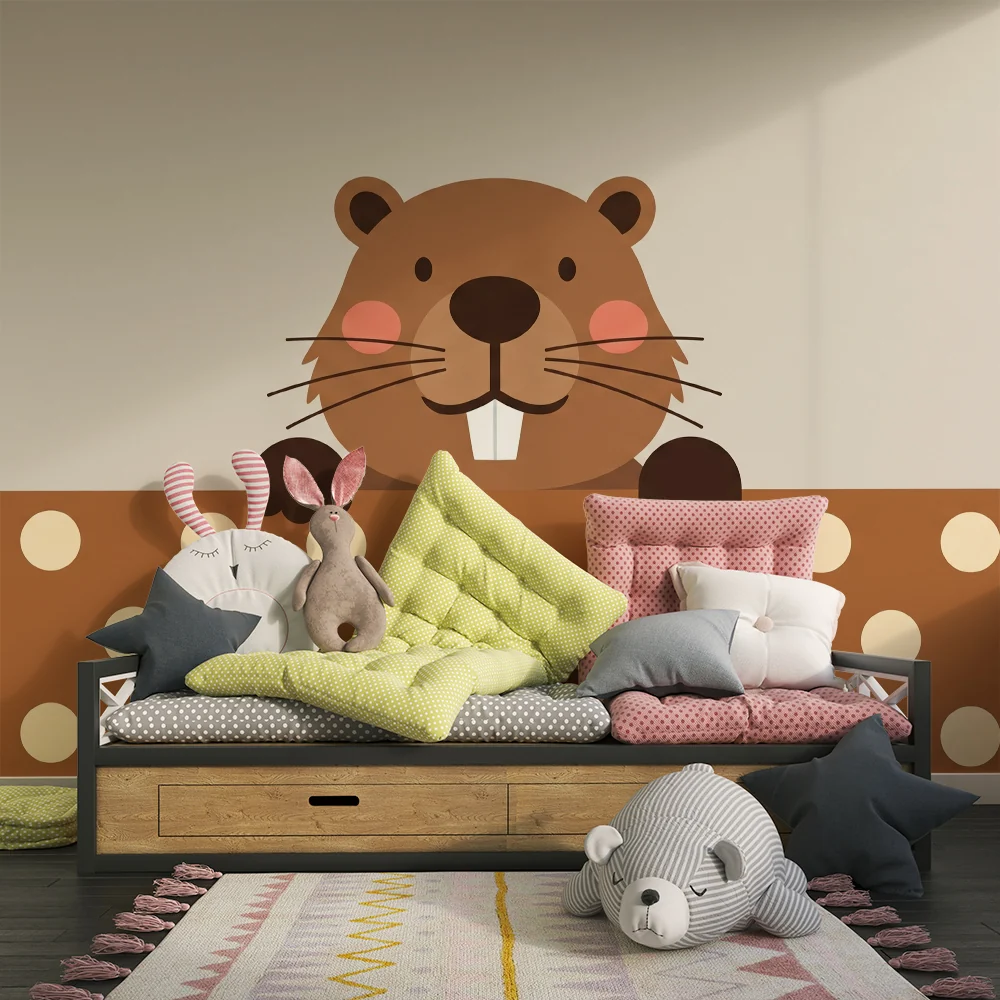 Nursery room wallpaper | Cute beaver polka dot patterns