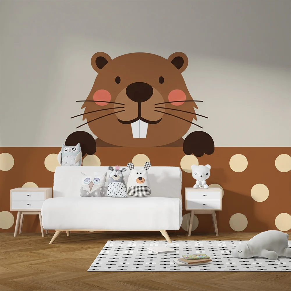 Nursery room wallpaper | Cute beaver polka dot patterns