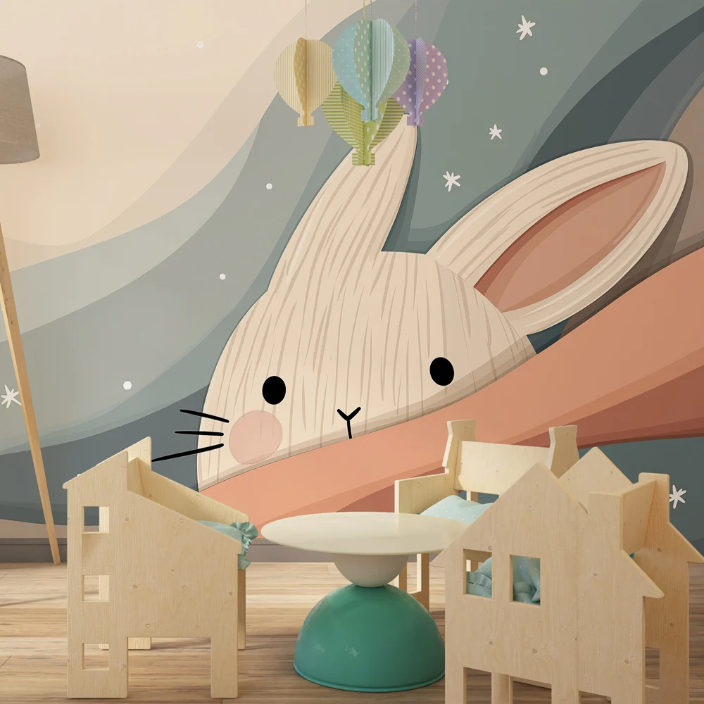 Nursery room wallpaper | Cute bunny and soft waves