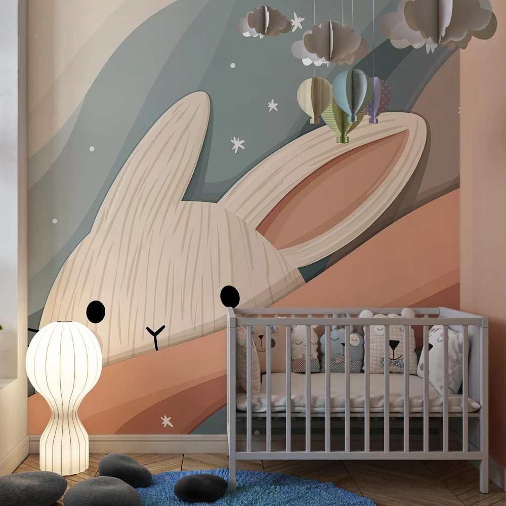 Nursery room wallpaper | Cute bunny and soft waves