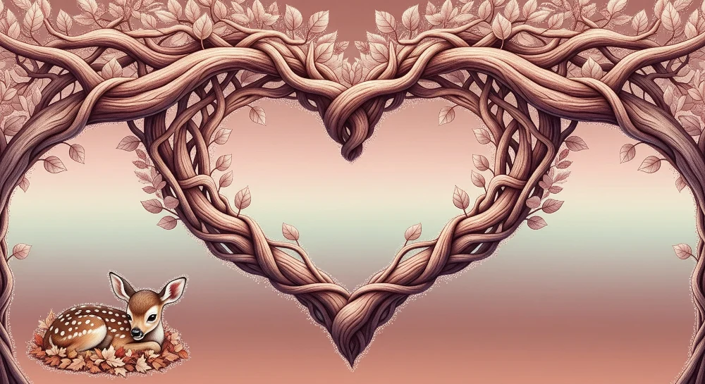 Nursery room wallpaper | Cute deer and intertwined heart-shaped branches