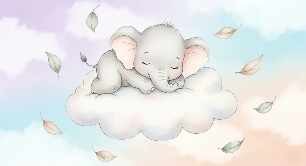Nursery room wallpaper | Cute elephant on cloud