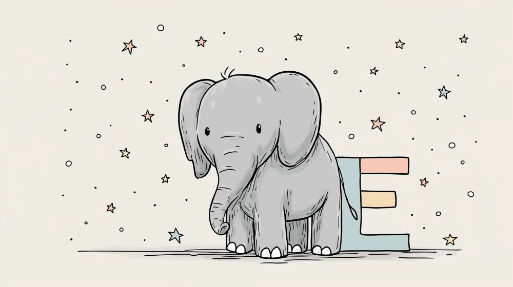 Nursery room wallpaper | Cute elephant stars and colorful letter E