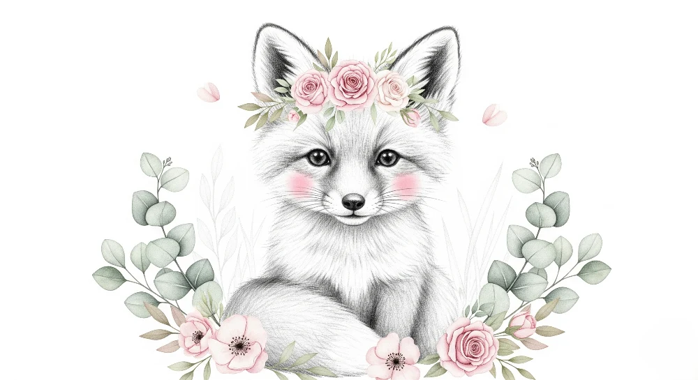 Nursery room wallpaper | Cute fox surrounded flowers