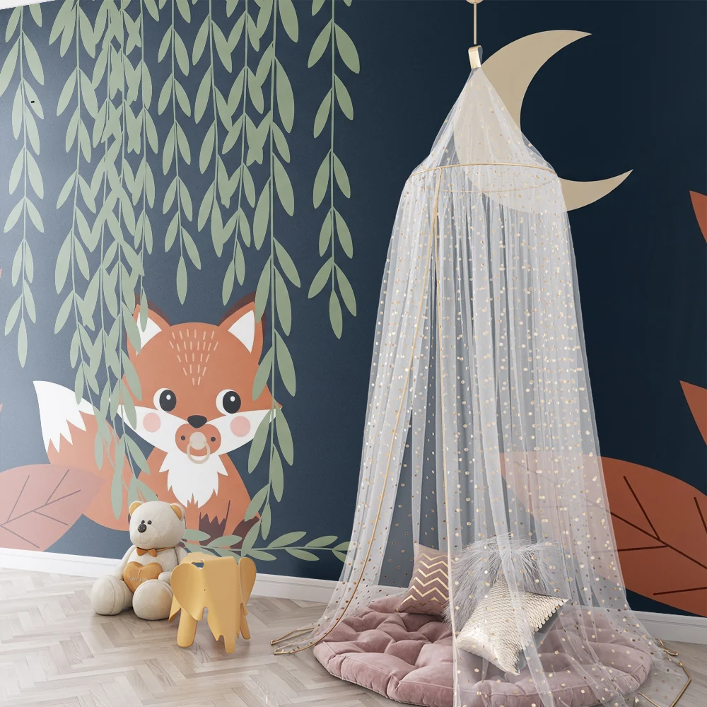 Nursery room wallpaper | Cute fox under moon
