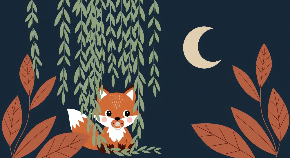 Nursery room wallpaper | Cute fox under moon