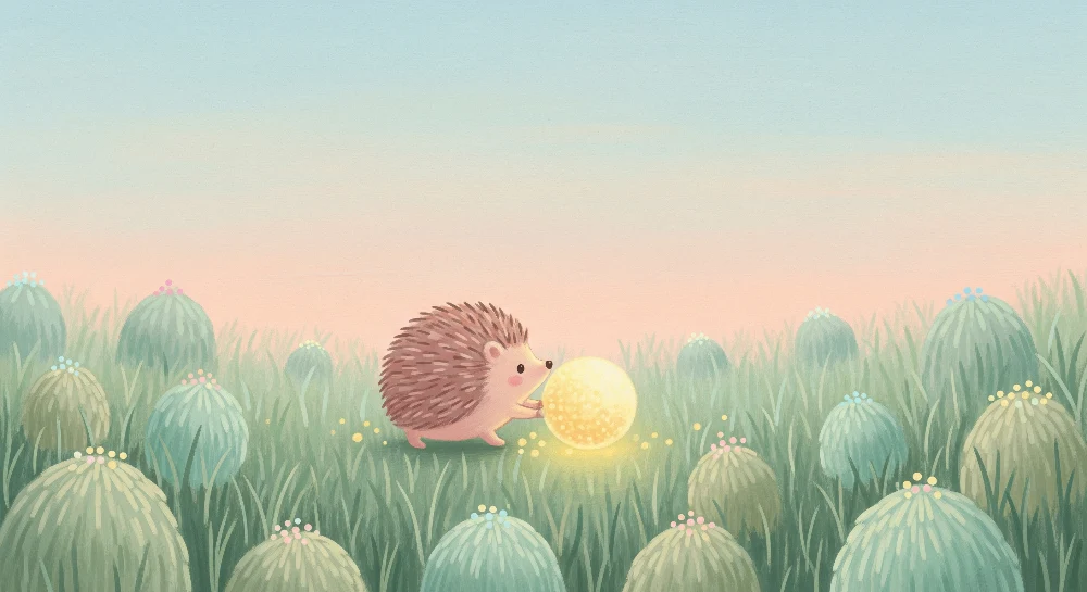 Nursery room wallpaper | Cute hedgehog glowing ball field flowers