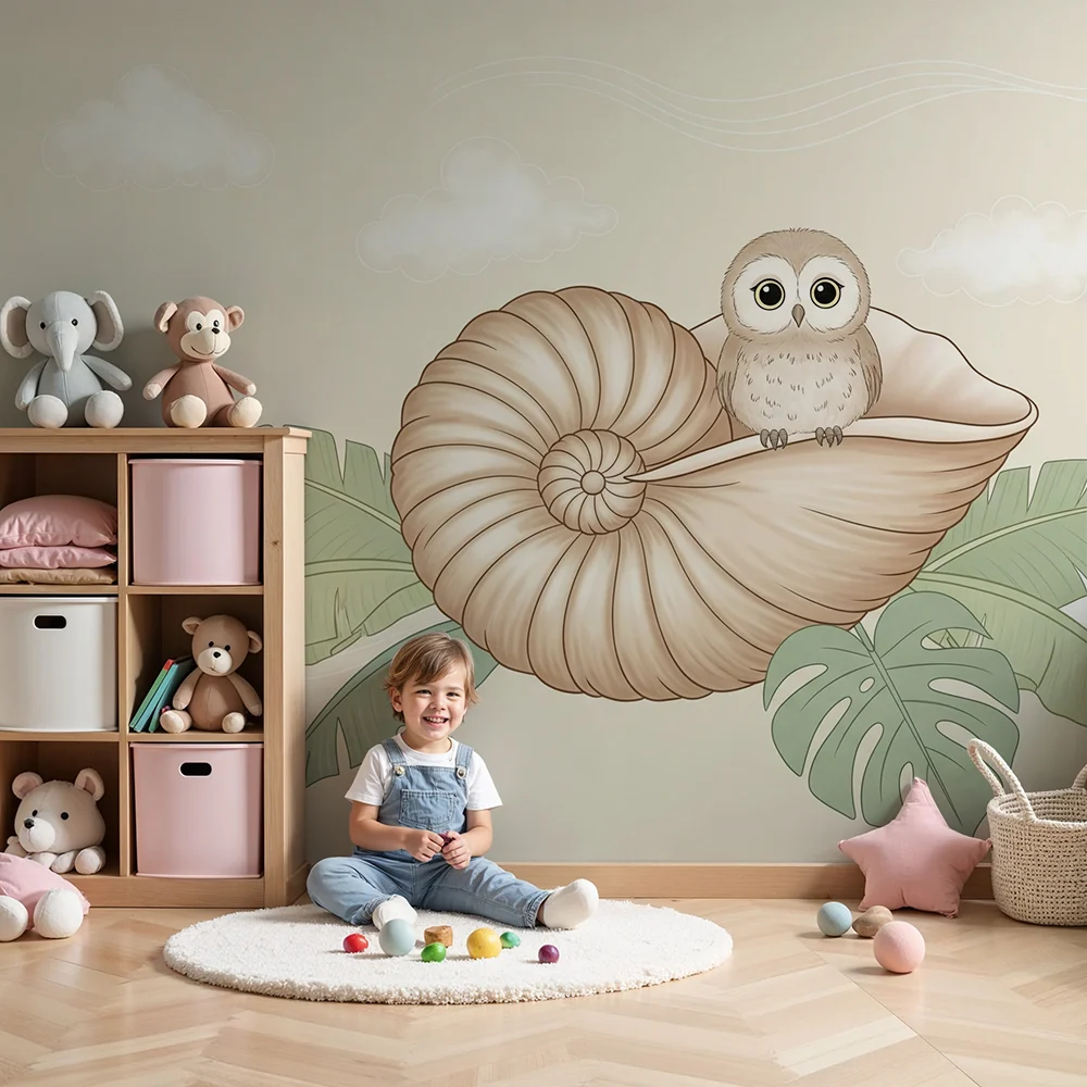 Nursery room wallpaper | Cute owl shell