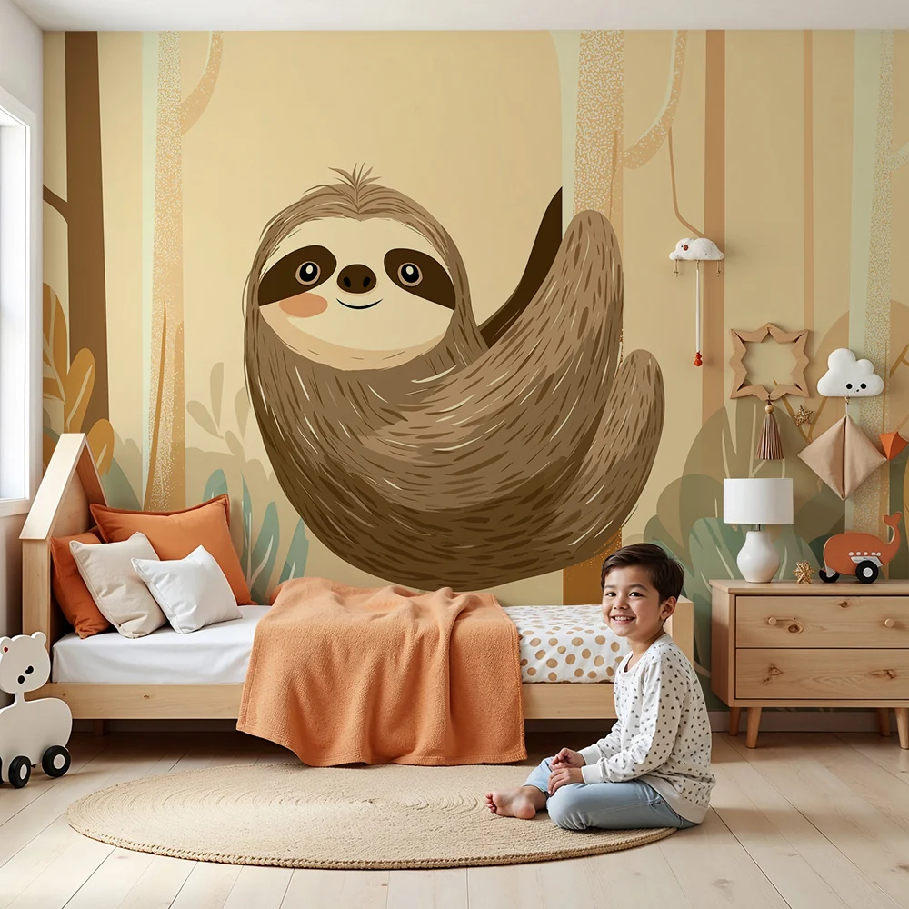Nursery room wallpaper | Cute sloths soothing jungle