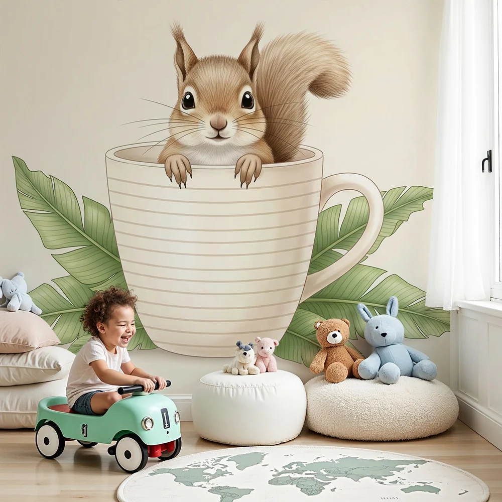 Nursery room wallpaper | Cute squirrel cup