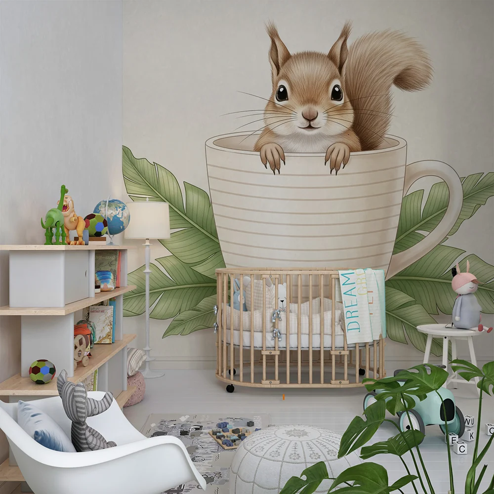Nursery room wallpaper | Cute squirrel cup