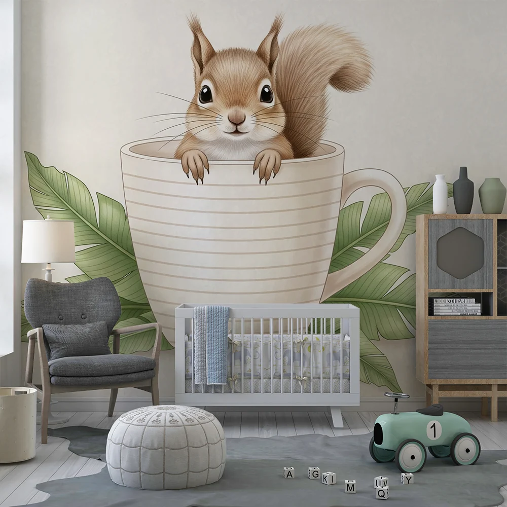 Nursery room wallpaper | Cute squirrel cup