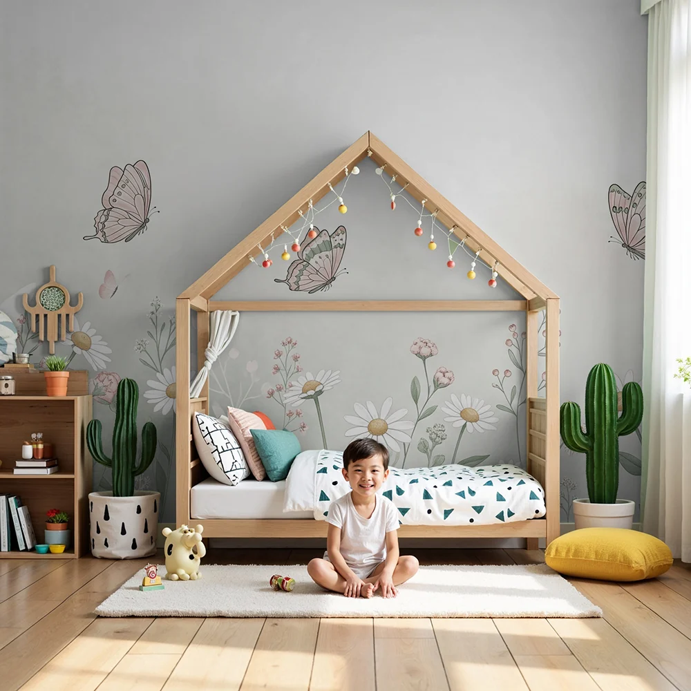 Nursery room wallpaper | Delicate butterflies and wildflowers pastel tones
