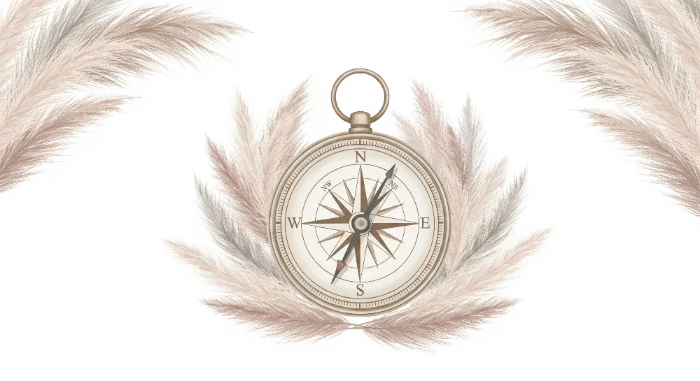 Nursery room wallpaper | Delicate compass surrounded soft feathers
