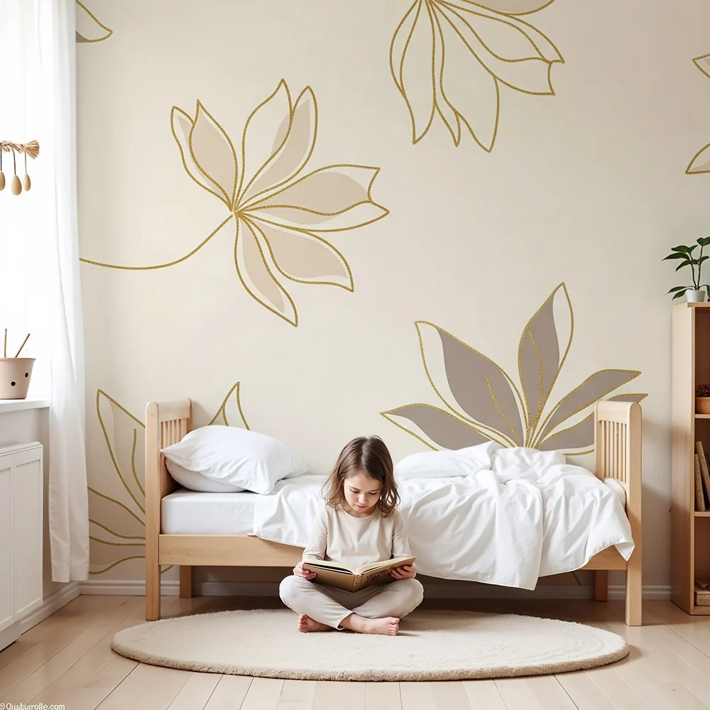 Nursery room wallpaper | Delicate and elegant leaves