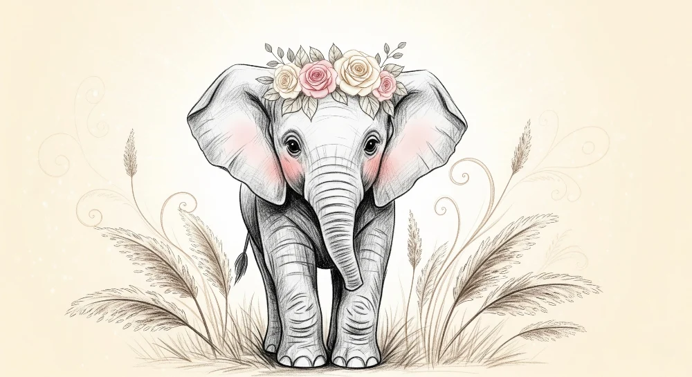 Nursery room wallpaper | Delicate elephant flowers