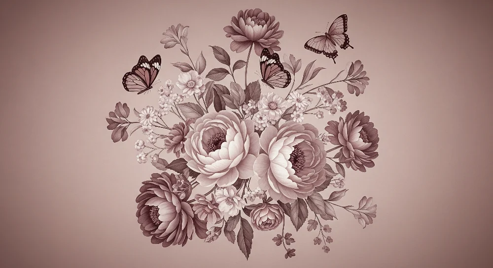 Nursery room wallpaper | Delicate flower bouquet butterflies