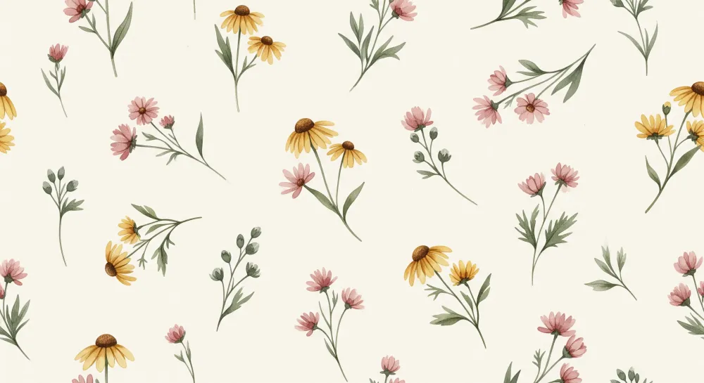Nursery room wallpaper | Delicate flowers on cream background soft atmosphere