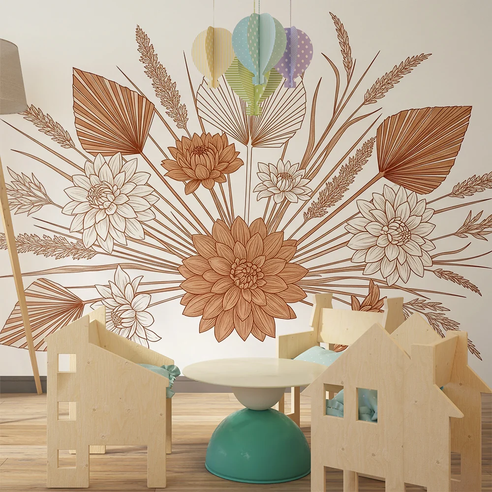 Nursery room wallpaper | Delicate flowers and foliage soft shades