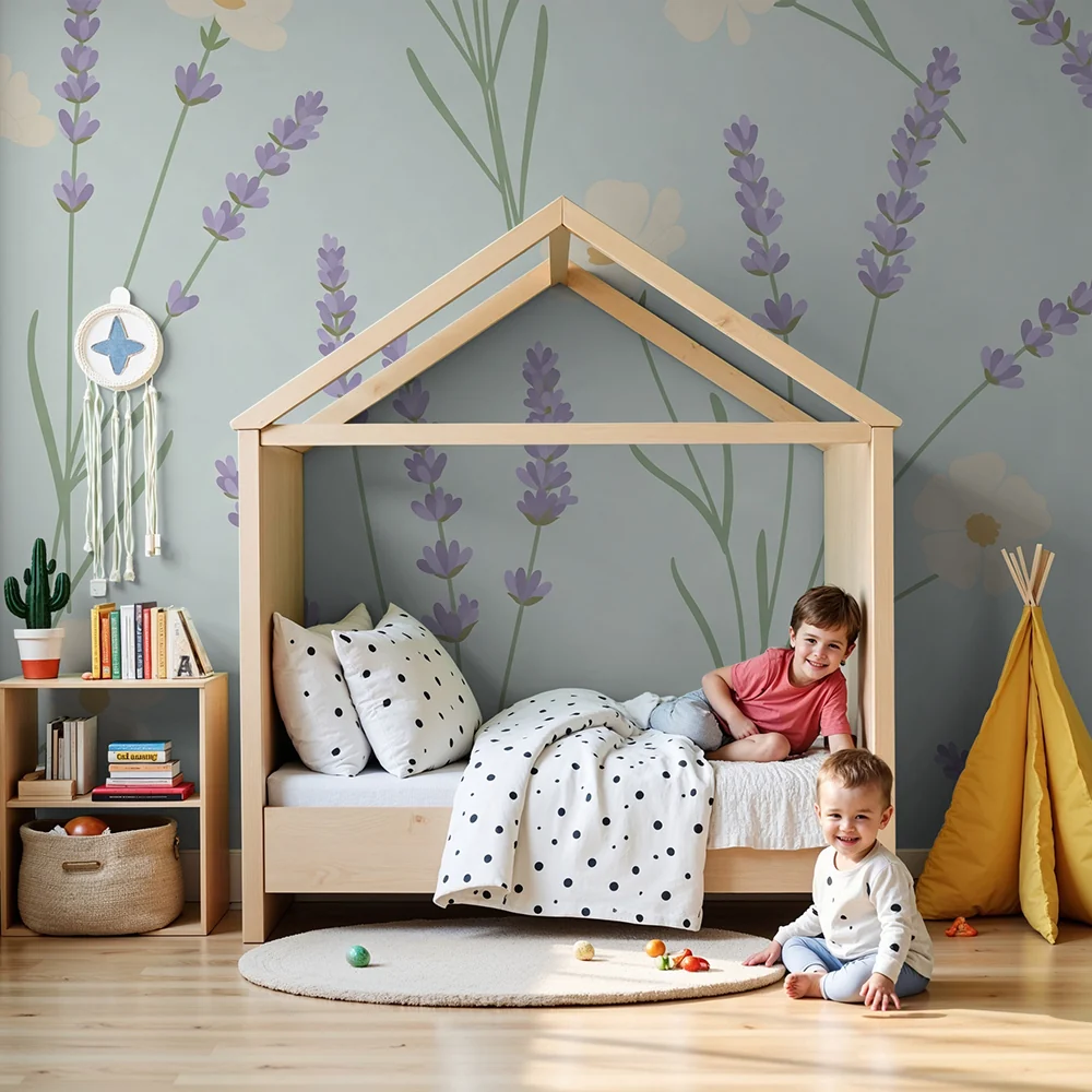 Nursery room wallpaper | Delicate flowers and lavender