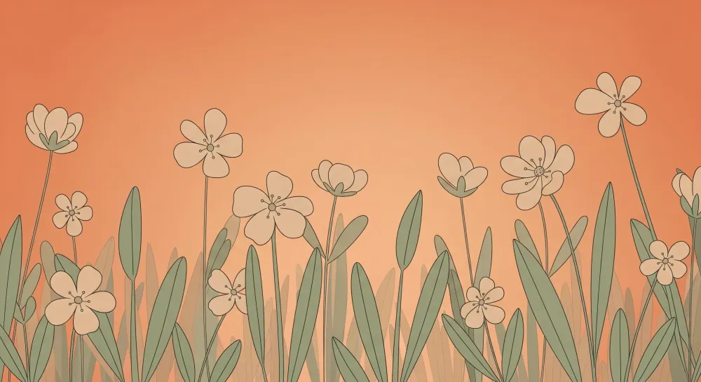 Nursery room wallpaper | Delicate flowers on orange background